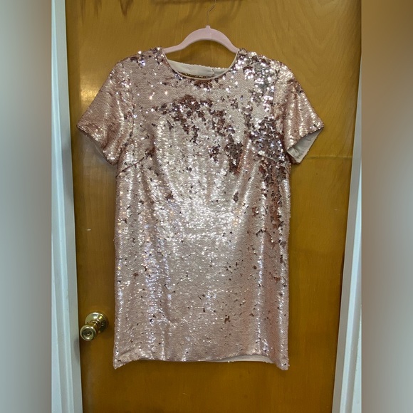 Rose Gold Sequin T-Shirt Dress -M - Picture 9 of 13